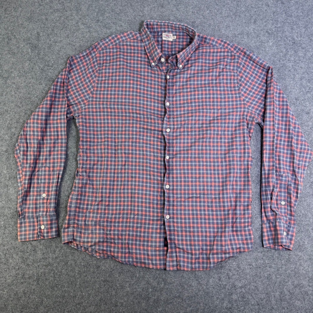 Faherty Brand Mens XL Plaid Button Down Shirt Blue Orange Long Sleeve Stretch